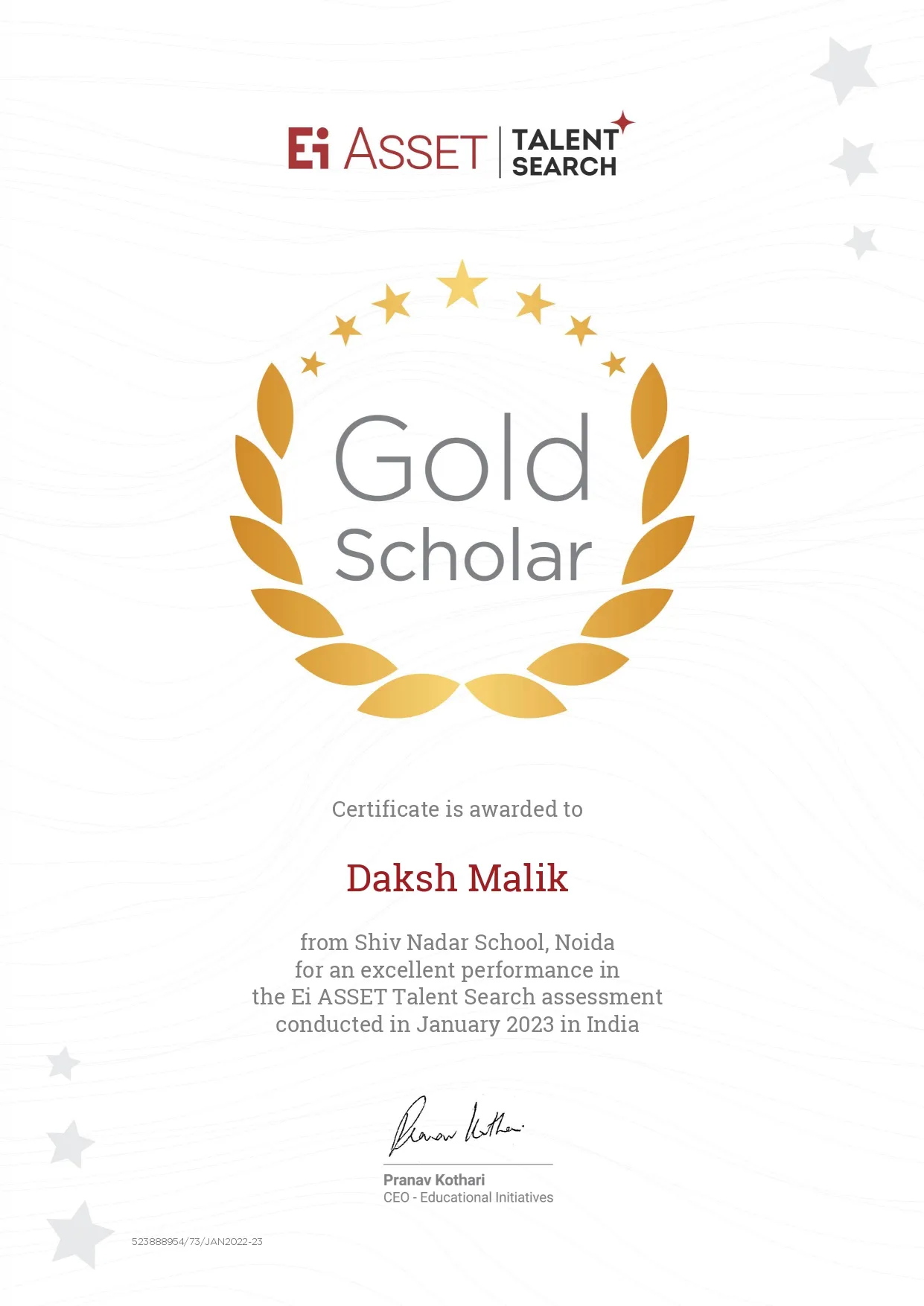 Daksh Malik – A Gold Scholar